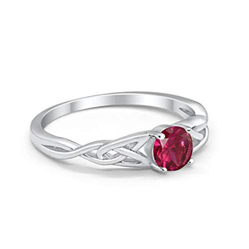 Celtic Trinity Wedding Ring Solid Simulated Ruby CZ 925 Sterling Silver